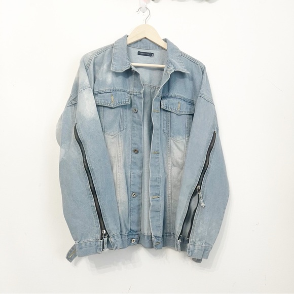 🤍TOMMY HILFIGER BLEACHED Light Blue Denim Jacket with Zipper Details - Picture 8 of 8